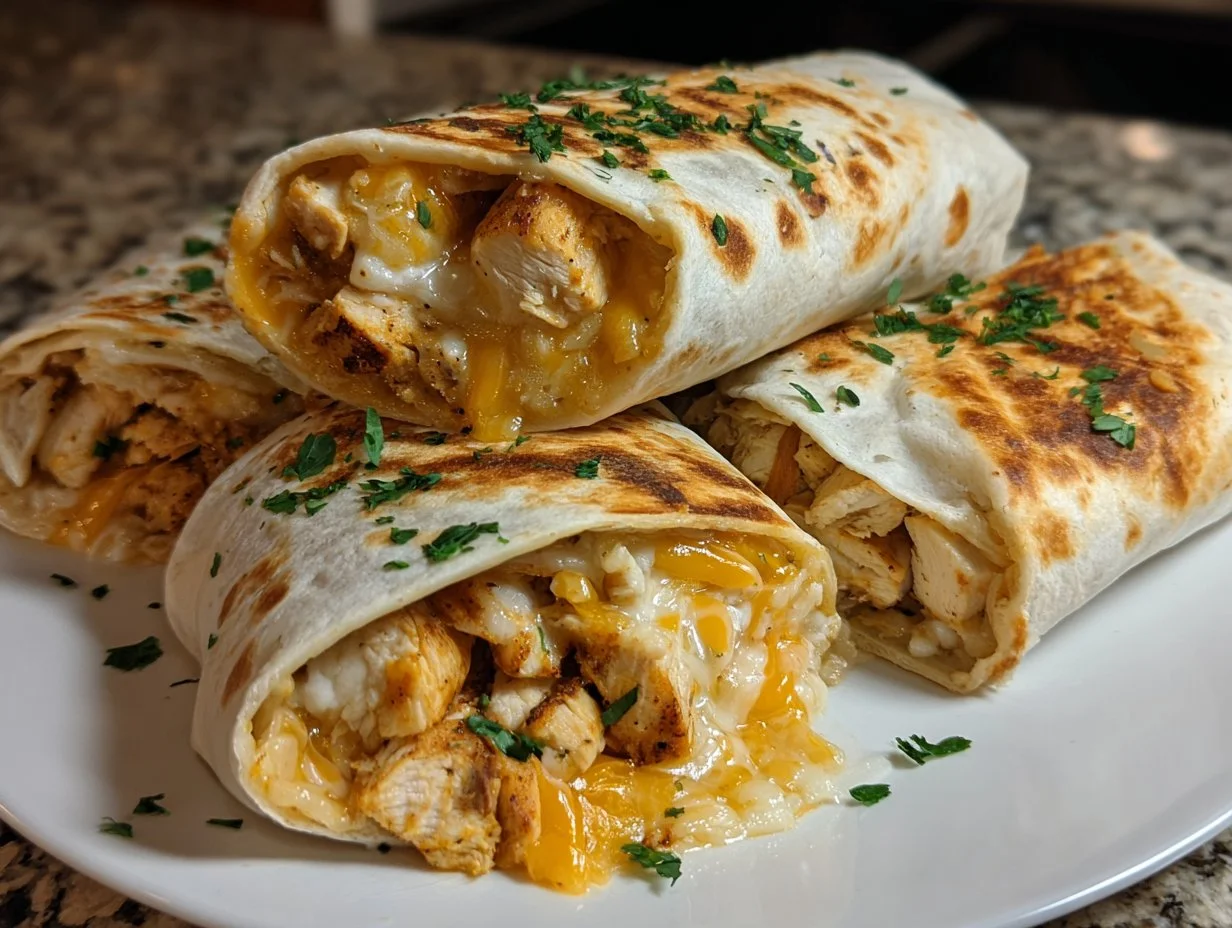 Delicious cheesy chicken garlic wraps ready to serve with fresh ingredients