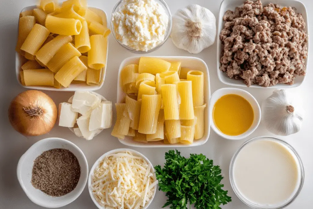 Creamy Beef Rigatoni ingredients