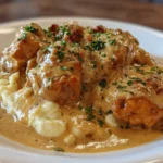 Crockpot Chicken and Gravy served with mashed potatoes