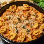 CrockPot Chicken Tortellini dish served in a bowl with fresh herbs