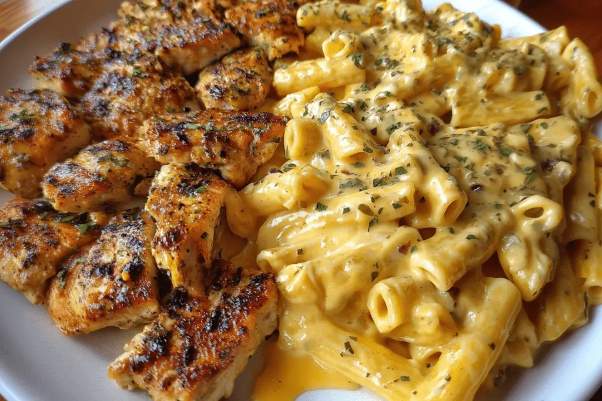Garlic Butter Chicken Penne in Cheesy Mozzarella Sauce pasta dish