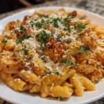 Creamy Garlic Parmesan Chicken Pasta served in a bowl with herbs and cheese