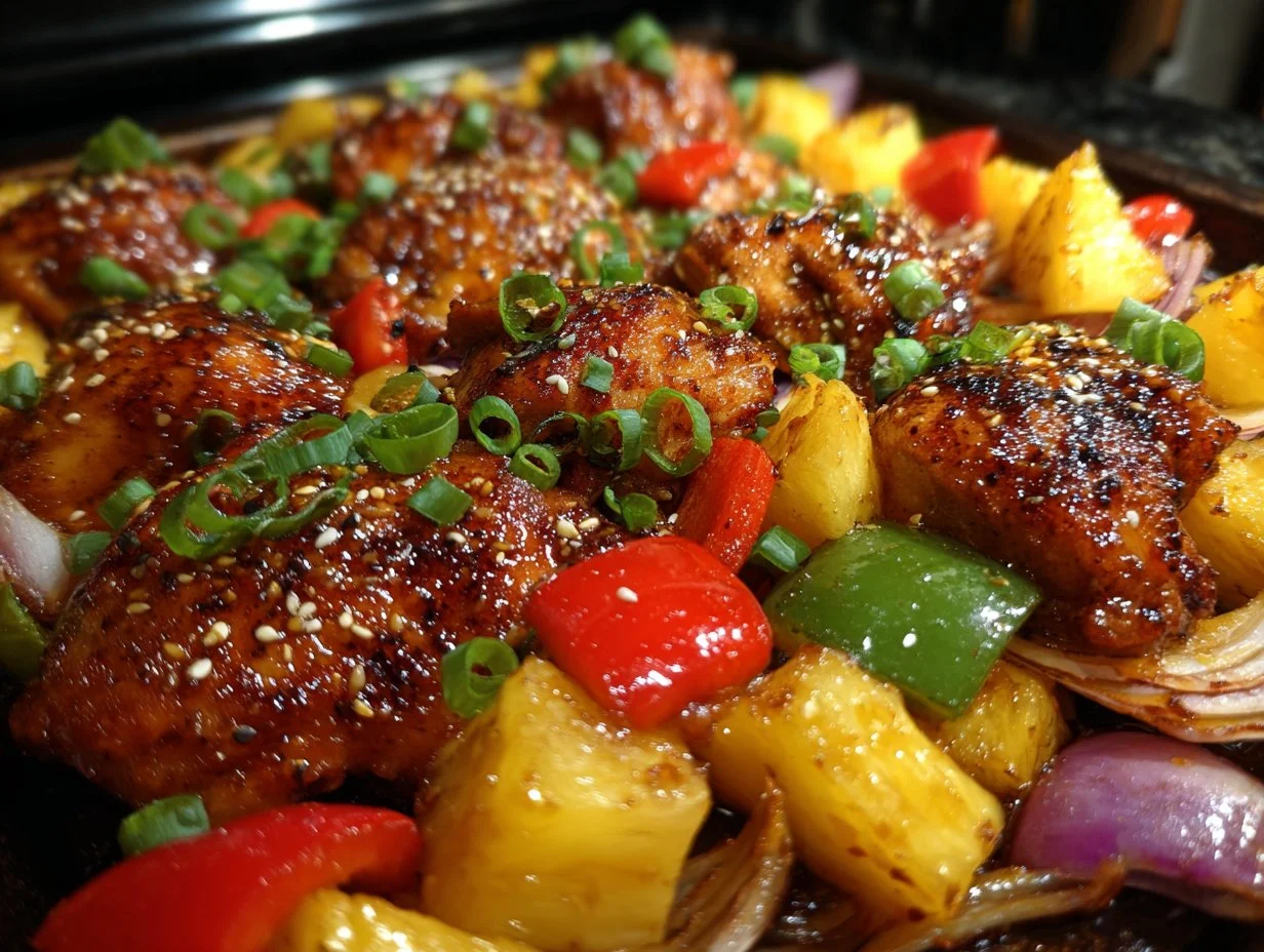 Hawaiian Chicken Sheet Pan with vibrant vegetables and juicy chicken