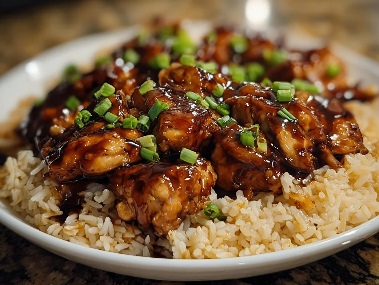 Honey BBQ Chicken Rice served with vegetables on a plate