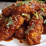Crispy Korean Fried Chicken cooked in an air fryer, garnished with sesame seeds.