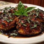 One-pan juicy chicken cooked with balsamic sauce garnished with herbs