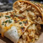 Freshly made cheesy garlic chicken wraps served on a plate
