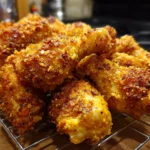 Pretzel Chicken served with mustard cheddar sauce on a plate