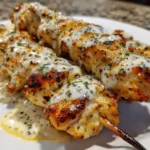 Ranch Garlic Parmesan Chicken Skewers garnished and ready for grilling