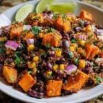 Roasted Sweet Potato Black Bean Quinoa Salad with vibrant colors and textures