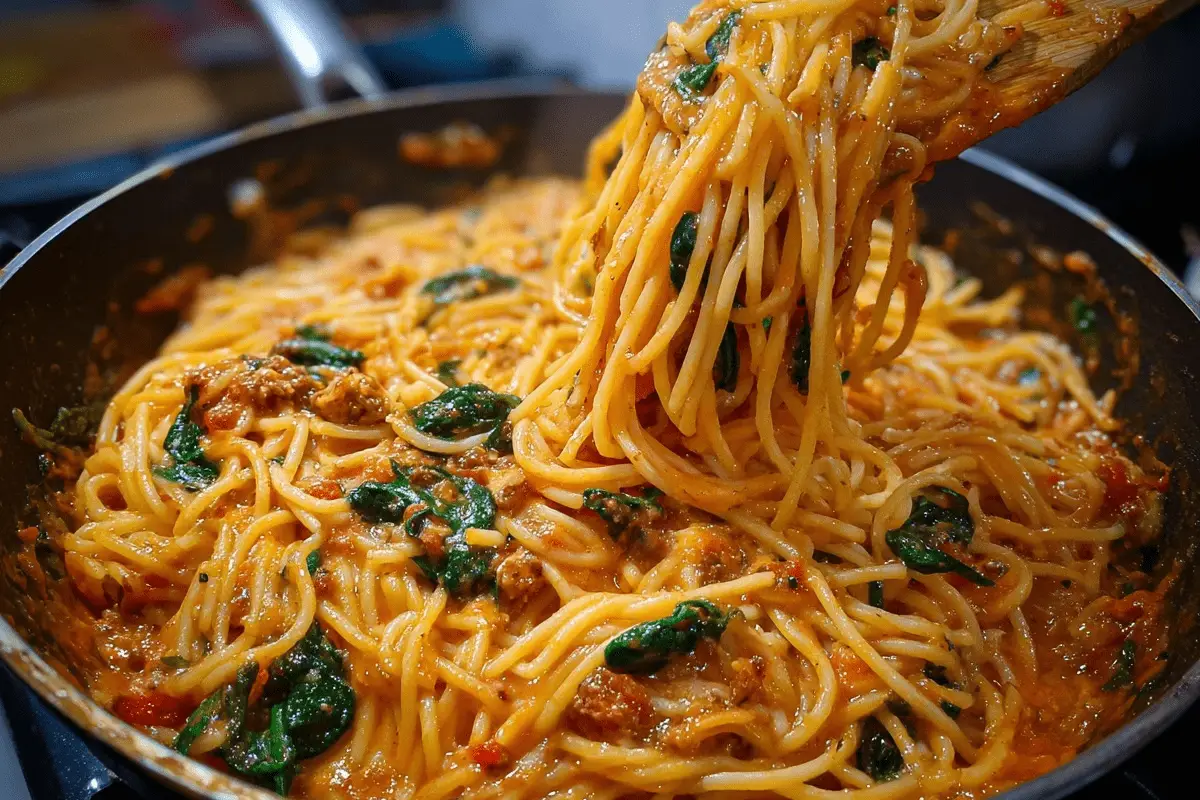 Spaghetti Spinach Sun Dried Tomato Cream Sauce pasta