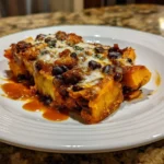 Sweet Potato and Black Bean Enchilada Casserole topped with cheese and fresh cilantro