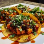 Sweet potato and black bean tacos served with fresh toppings