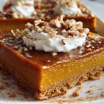 Delicious sweet potato pie bars garnished with whipped cream and pecans