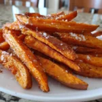 Crispy baked sweet potato fries served with dipping sauce