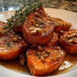 Delicious walnut maple roasted sweet potatoes served in a bowl