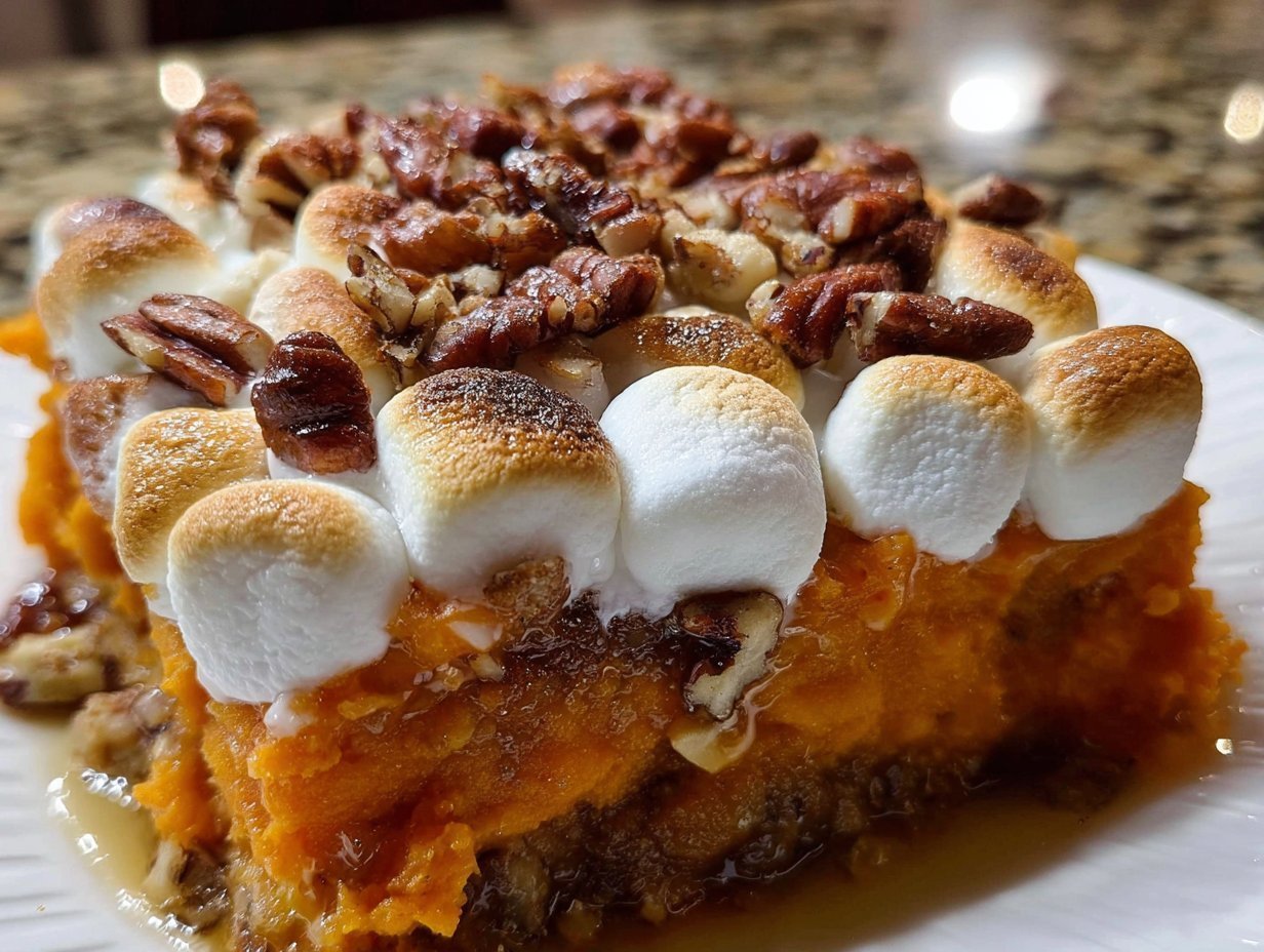 Sweet Potato Casserole with Marshmallows and Pecans