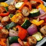 10 Minute Air Fryer Chicken Sausage and Veggies dish