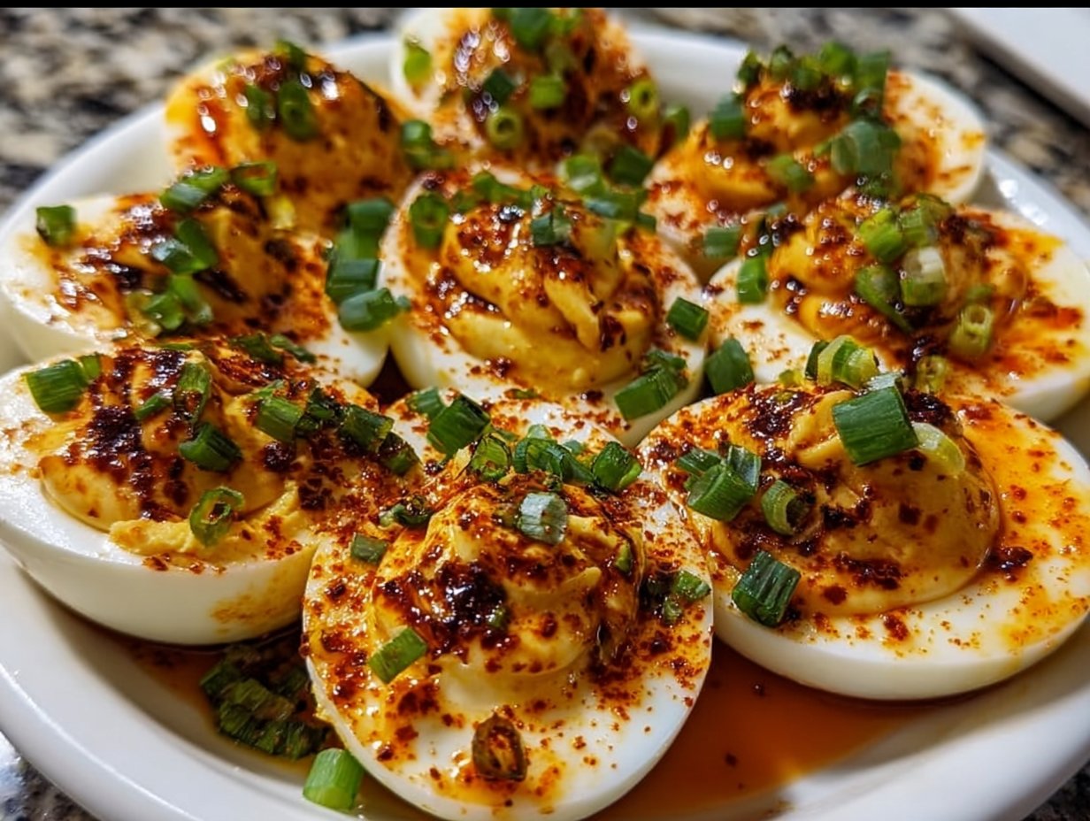 Spicy Chili Garlic Deviled Eggs