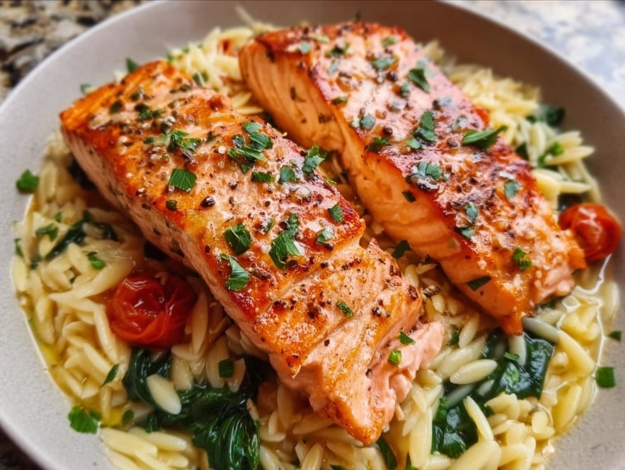 Mediterranean Salmon with Lemon Orzo