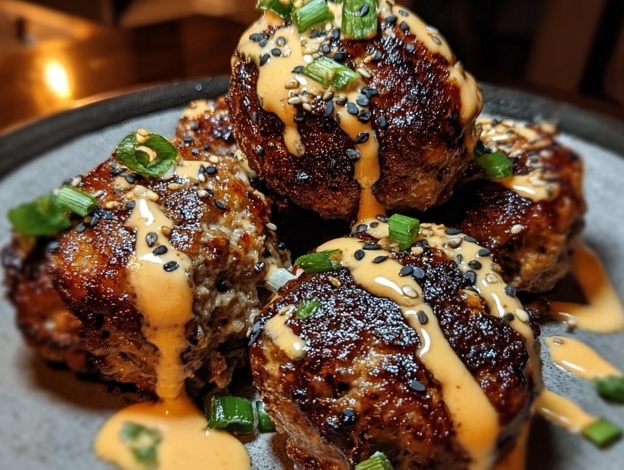 Korean BBQ Meatballs with Spicy Mayo Dip