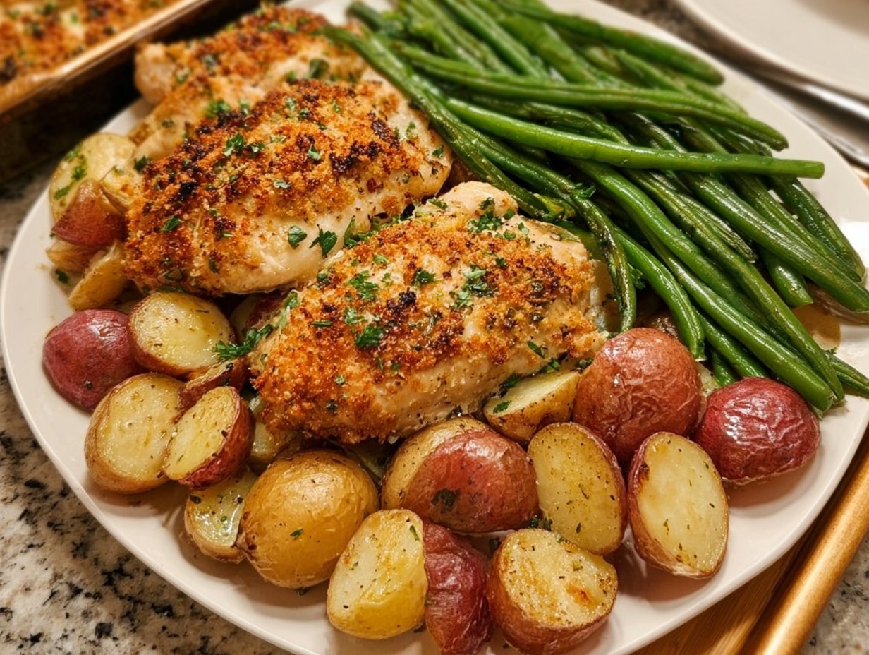 Parmesan Crusted Chicken Sheet Pan Dinner