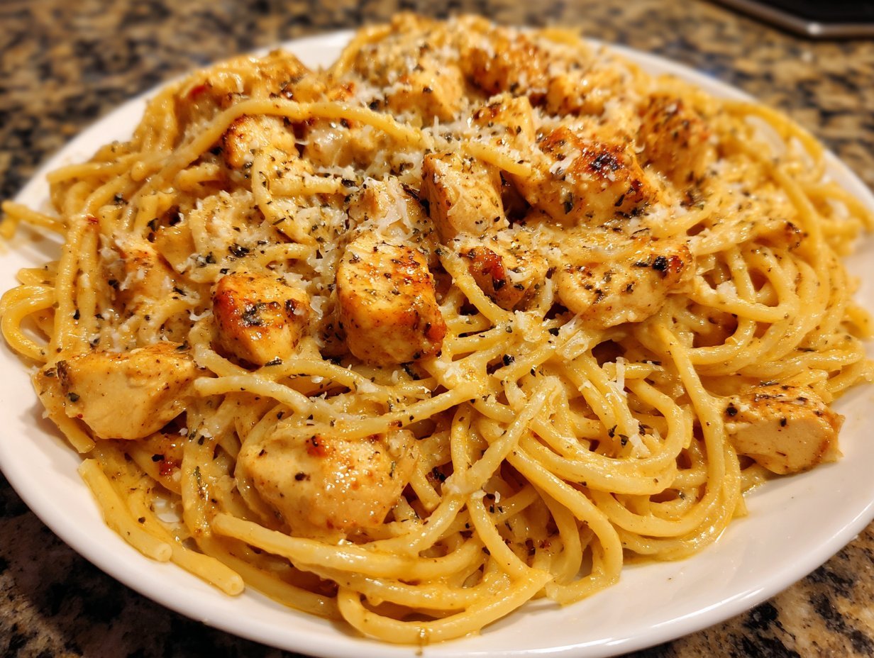Easy Creamy Cajun Chicken Spaghetti with Garlic Mozzarella Sauce