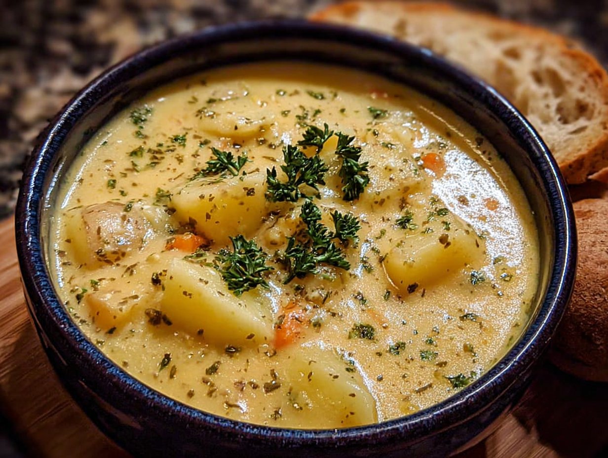 Hearty Cheddar Garlic Herb Potato Soup Recipe