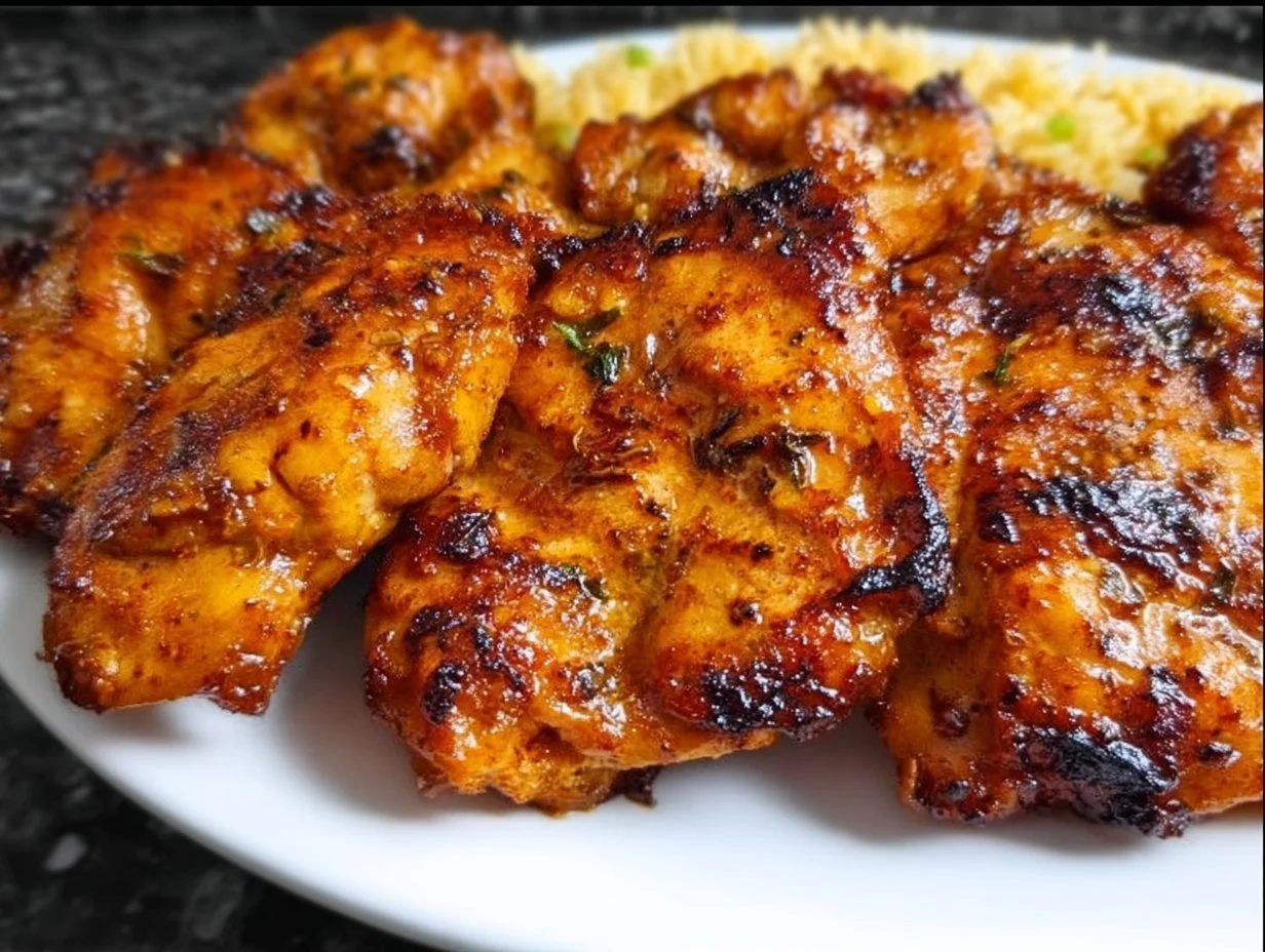 Air fryer boneless skinless chicken thighs served on a plate