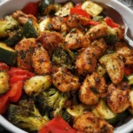 Air fryer chicken breasts and vegetables ready to serve