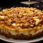 Delicious Apple Crumble Cheesecake with a buttery crumble topping