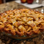 Homemade apple pie with golden crust and fresh apple filling