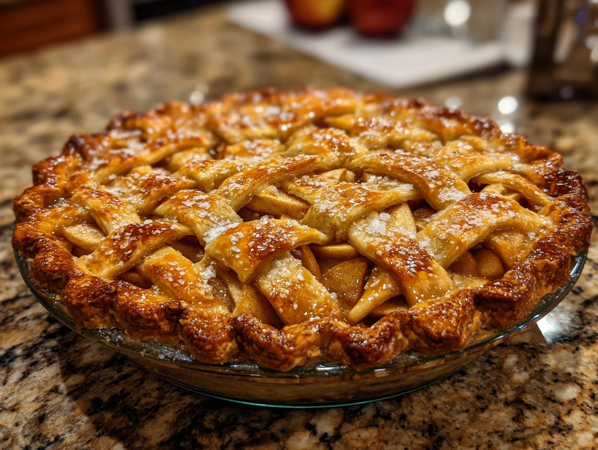 Homemade apple pie with golden crust and fresh apple filling