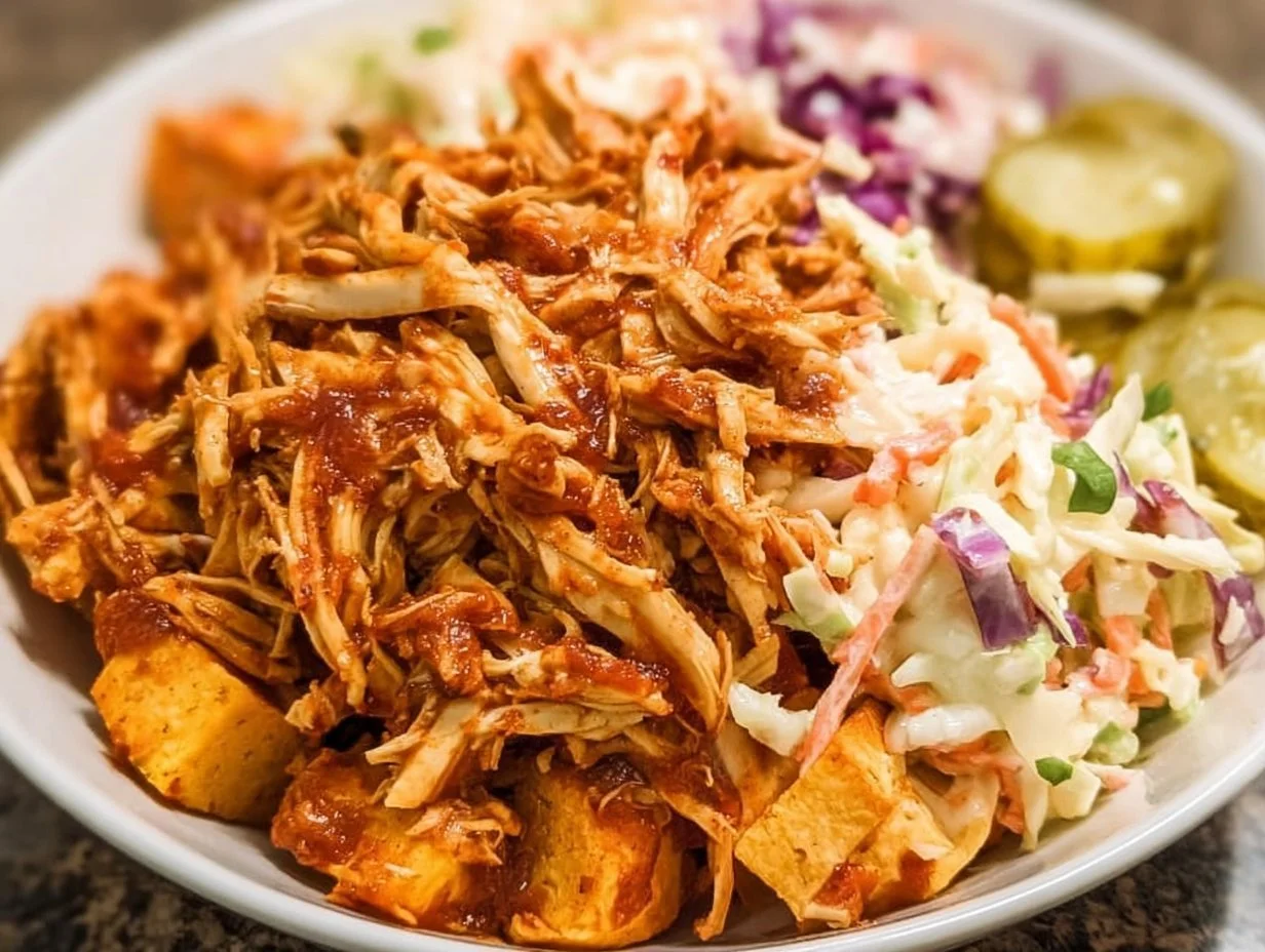 Delicious BBQ chicken bowls topped with fresh ingredients