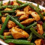 Delicious chicken and green bean stir-fry served in a bowl