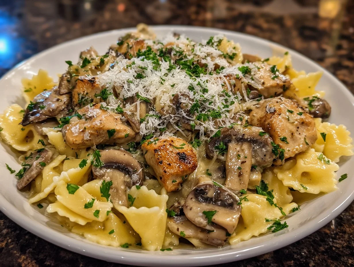 Delicious Chicken Marsala Pasta with tender chicken and savory Marsala sauce