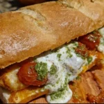 Delicious Chicken Parmesan Sandwich with melted cheese and marinara sauce