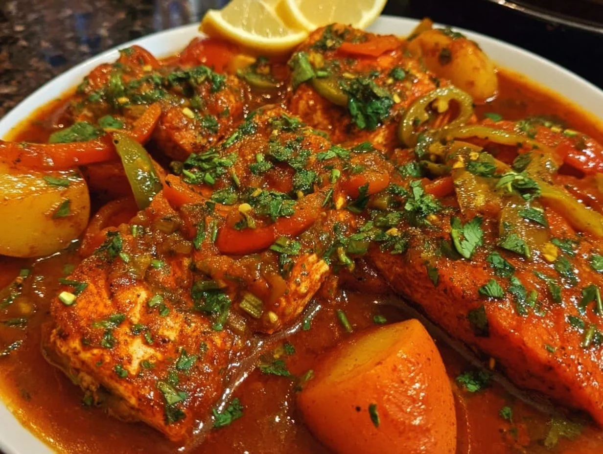 Classic spicy Moroccan fish served in a rich, flavorful sauce