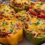 Delicious classic stuffed peppers filled with rice, meat, and spices.