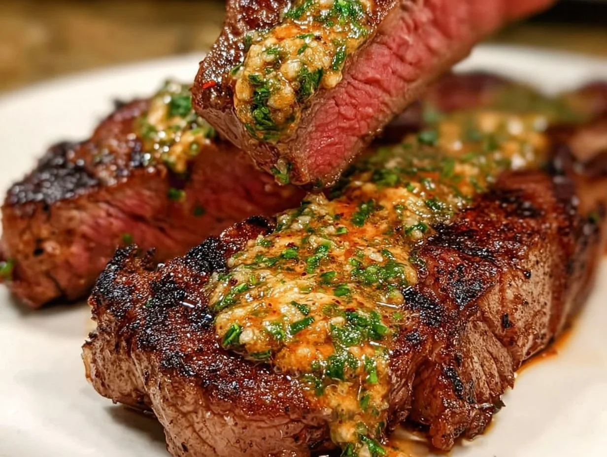 Perfectly grilled Cowboy Butter Steak served with fresh herbs and spices