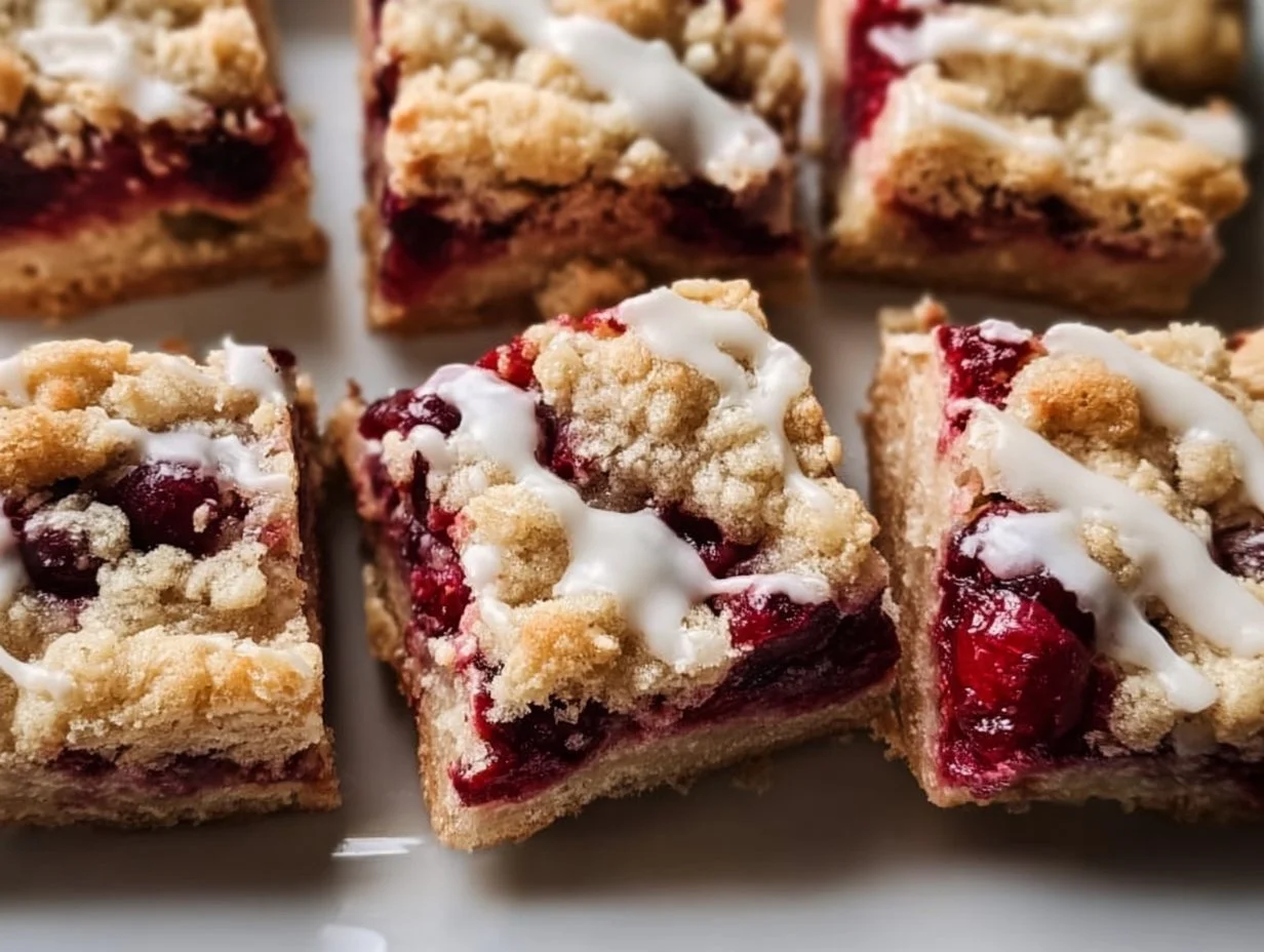 Delicious cranberry crumble bars with a golden crumble topping and tart cranberry filling