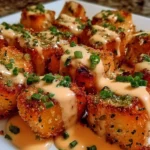 Crispy Bang Bang Salmon Bites served on a plate with dipping sauce.