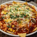 Crockpot Chicken Enchiladas Casserole served in a colorful dish