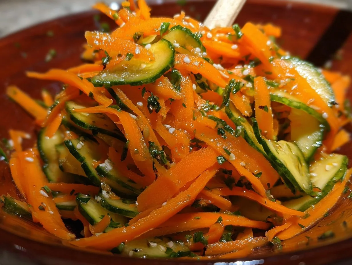 Healthy Cucumber Carrot Salad with fresh vegetables in a bowl