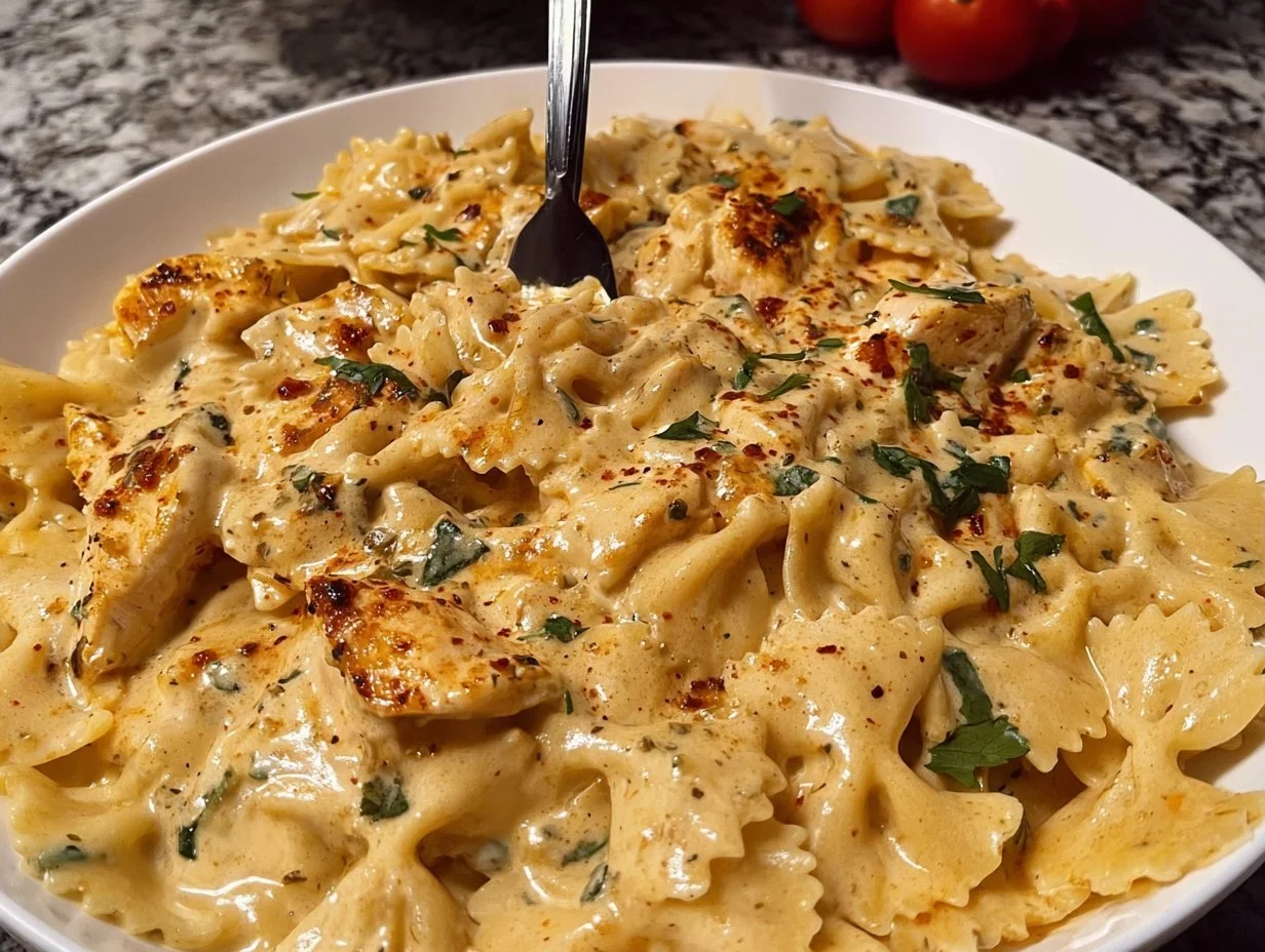 Delicious Dairy Free Chicken Alfredo served with fresh herbs