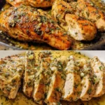 Delicious garlic butter chicken cooked with herbs and served on a plate