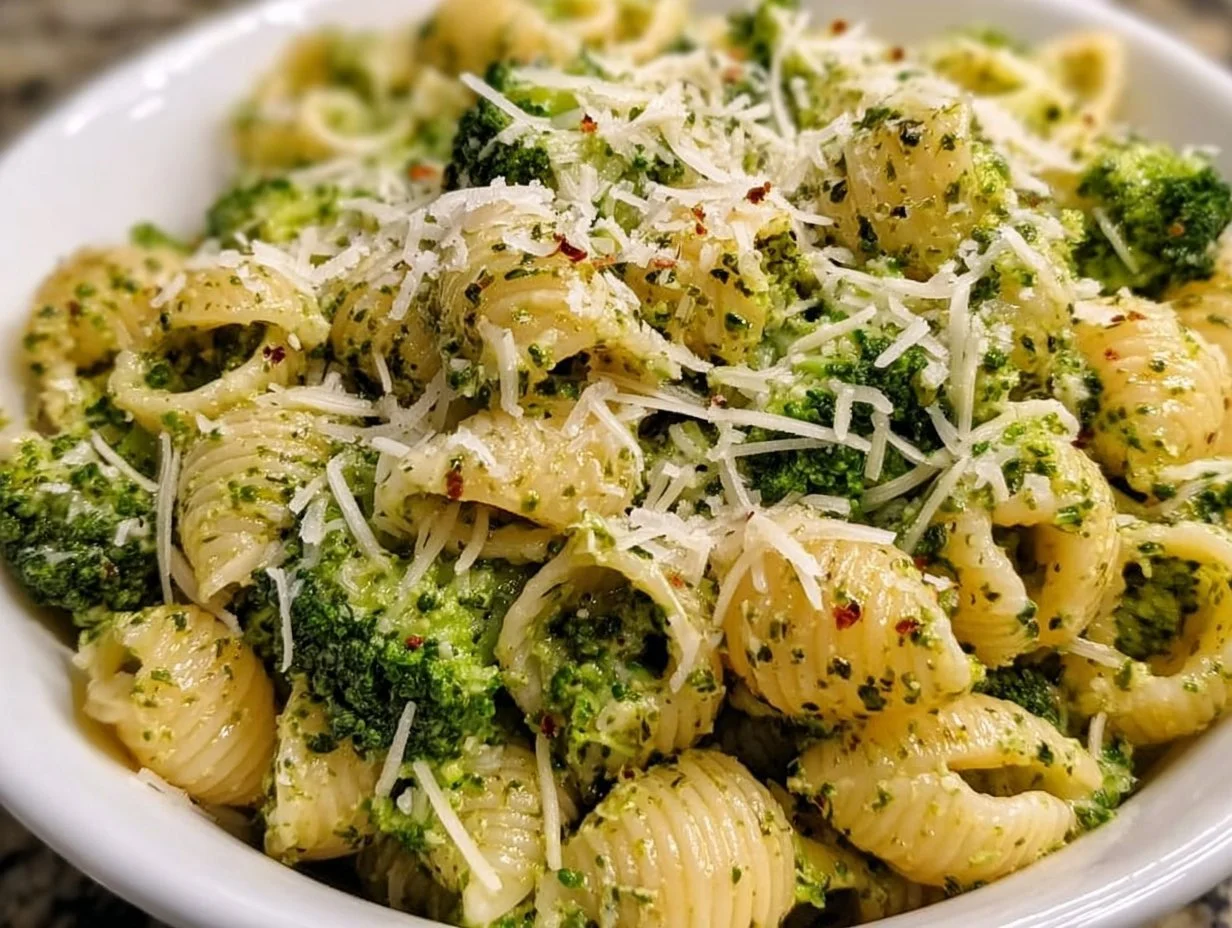 Easy healthy broccoli pasta dish prepared with fresh ingredients.