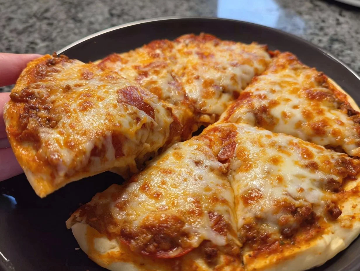 Delicious easy homemade pizza topped with fresh vegetables and cheese