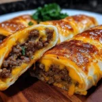 Garlic Butter Beef Cheeseburger Rollups served on a platter