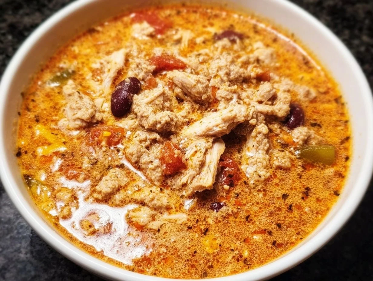 Bowl of high protein low carb chili topped with fresh herbs